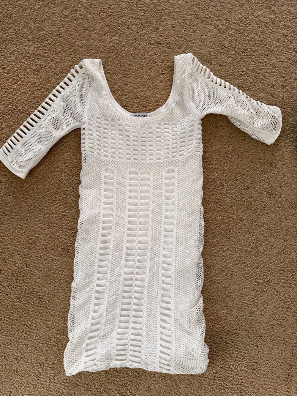 Vintage Bebe White Open Knit Scoop Neck Dress